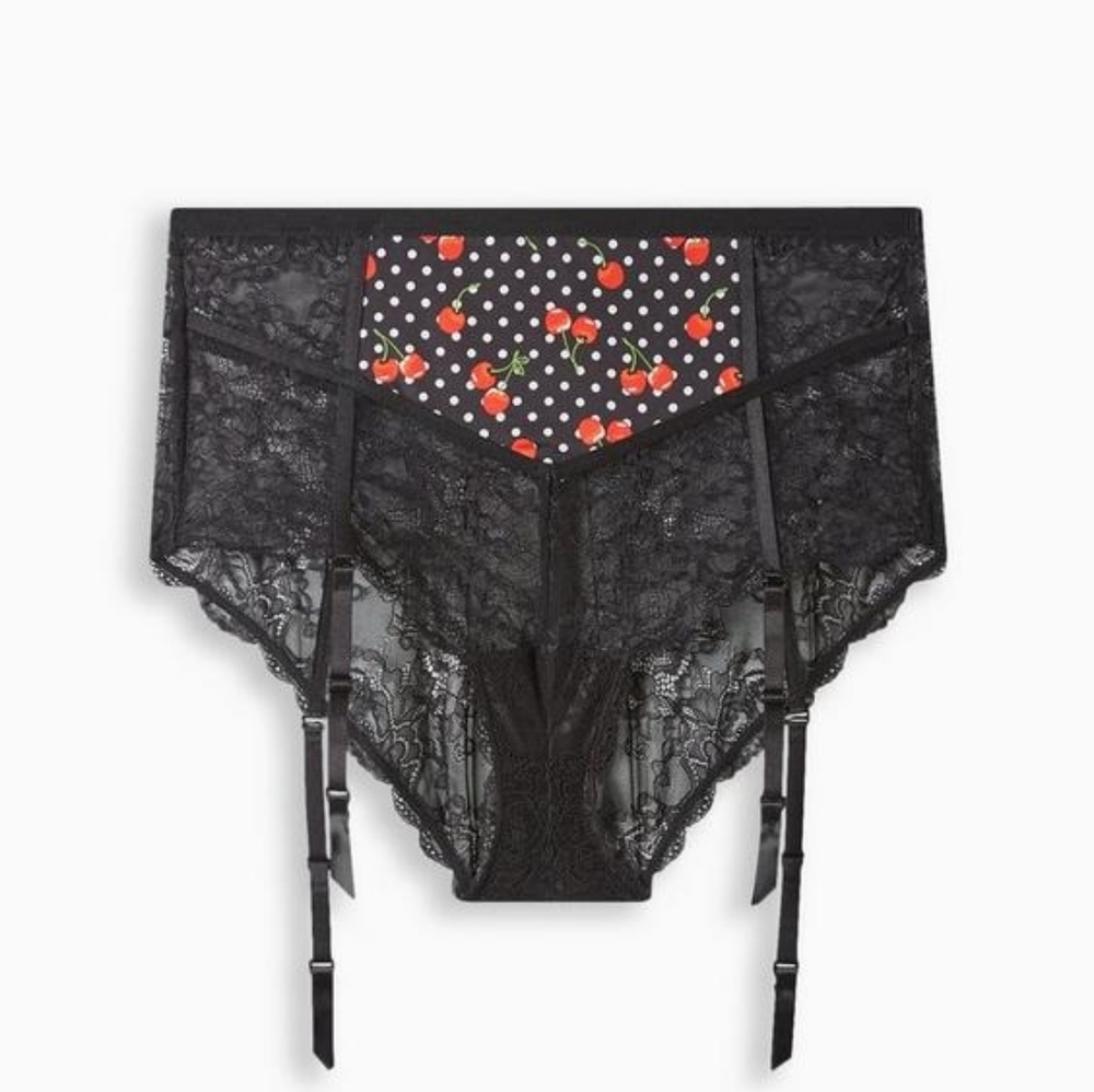 Retro Microfiber And Lace Cheeky Panty With Garter